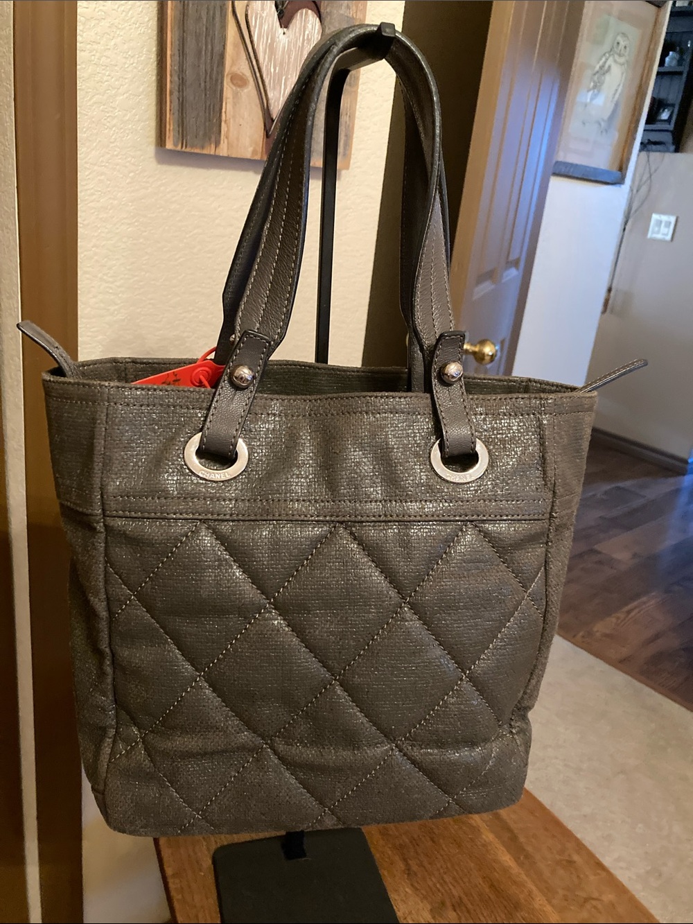 CHANEL Paris Biarritz Tote Bag with CC Charm & COA Rare Vintage Find